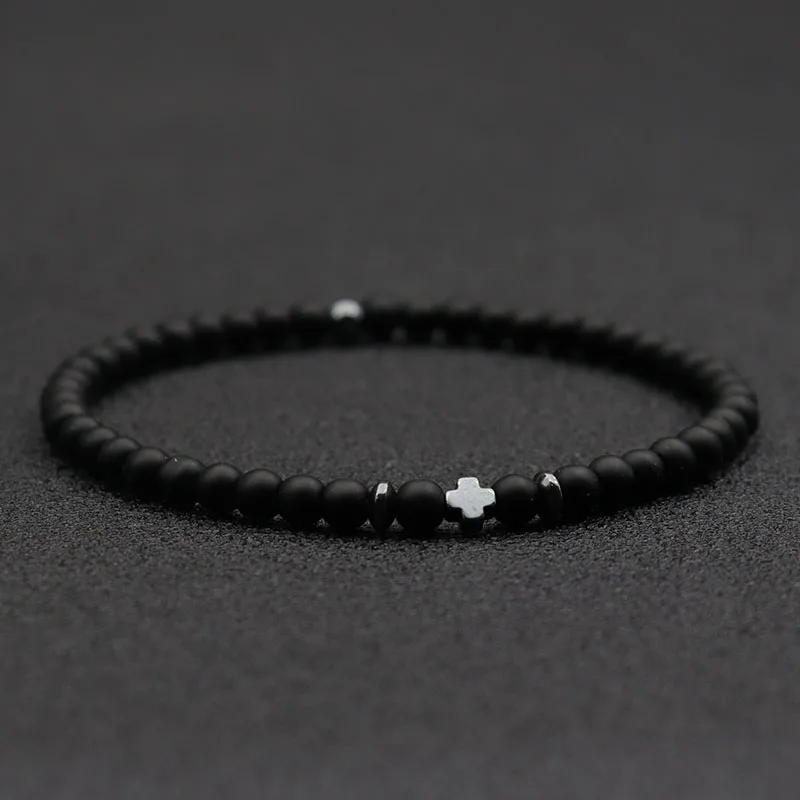 Neue Männer Armband Kleine Stein 4mm Armband Natürliche Hämatit Kreuz Armband Reis Perle Brazalete Homme Freund Geschenk Pulsera hombre
