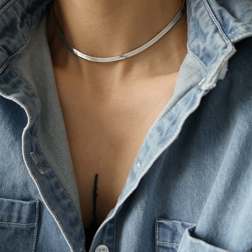 Unisex Snake Chain Stainless Steel Necklace IPARAM Gold Silver Color Chains Choker Jewelry Gifts for Women Men