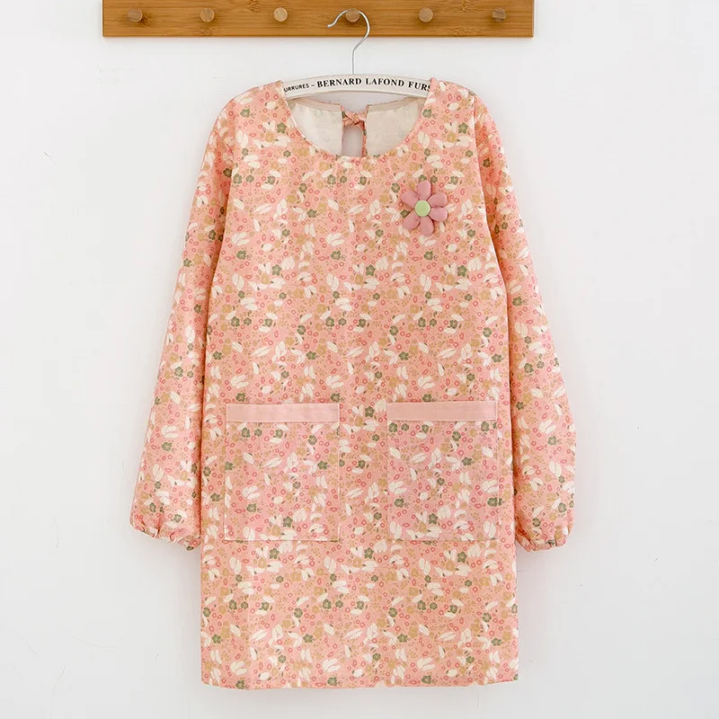 

Work clothes, smocks, women's pure cotton long sleeved aprons, waterproof and oil resistant household kitchens