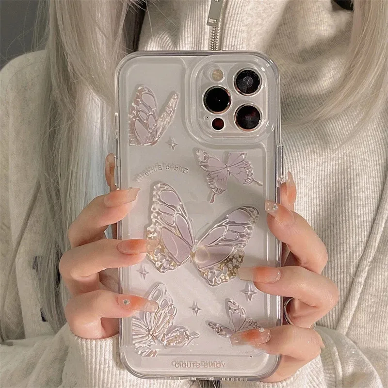 Butterfly Crystal Clear Case For iPhone 11 Fundas iPhone 15 14 13 12 Pro Max XS X XR 7 8 Plus SE 2022 2020 Shockproof Soft Cover