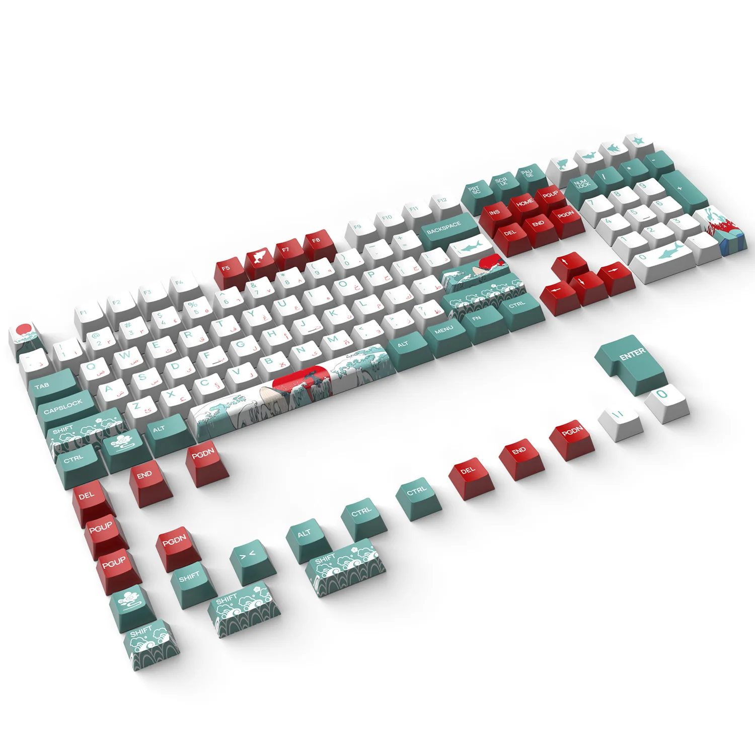 Arabic Keycaps Coral Sea Cute PBT OEM Sublimation For Mechanical Keyboard Personality Translucent Cyan White Keycap