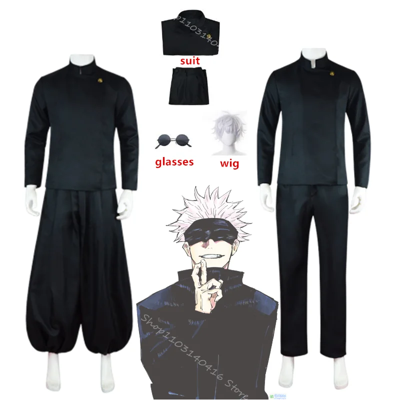

Костюм для косплея из аниме «джутсу», косплей-костюм Джоджо Сатору, униформа старшей школы с очками, парик, костюм на Хэллоуин для мужчин
