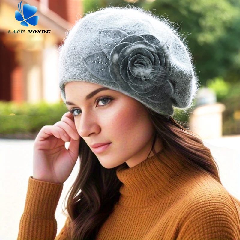 Autumn and Winter Versatile Knitted Beret Women's Korean Edition Chao Rabbit Hair Thickened Woolen Hat Winter Warm Ear Protectio 3