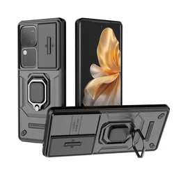 Luxury Ring + Movable Window Back Cover Armor Case for Vivo V30 (Black)