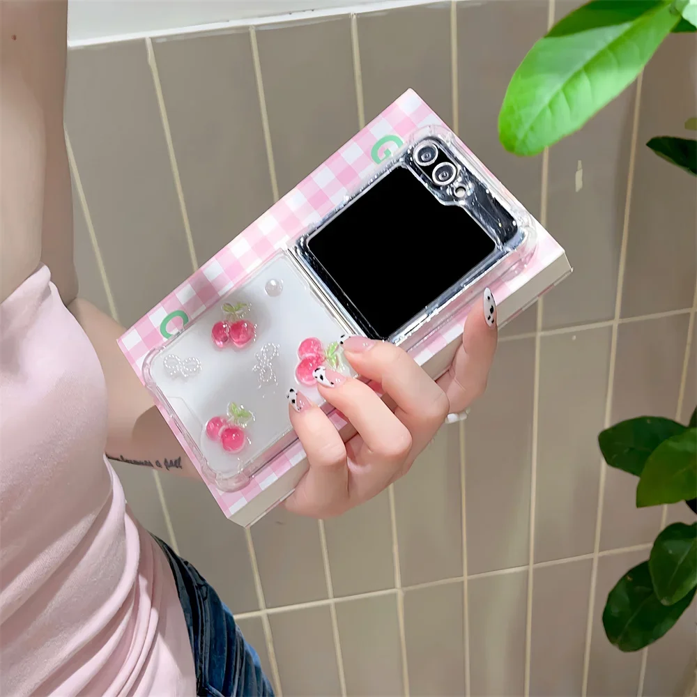 Charming 3D Cherry Wrist Strap Transparent Phone Case
