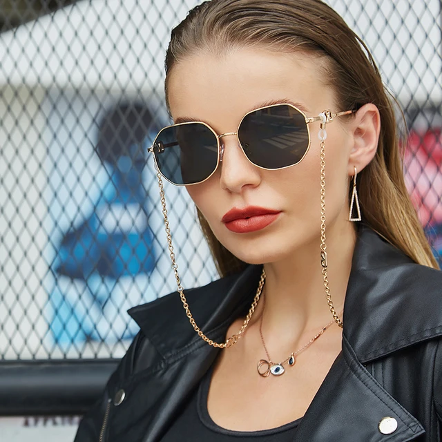Fashion Metal Irregular Sunglasses With Chain Women 2022 Luxury