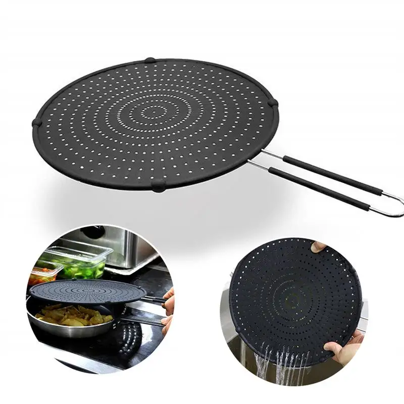Silicone Splatter Screen Guard Oil Grease Pan Lid Oil-Proof Splash Cover Frying Protection Mat