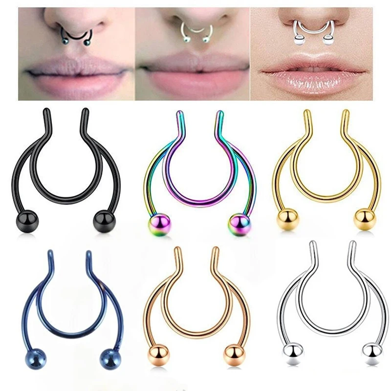 

Women Fake Piercing Nose Ring Hoop Septum Non Piercing Nose Clip Magnet Fashion Jewelry