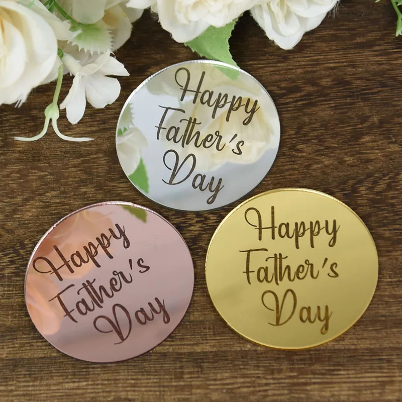 Rose Gold Silver Happy Mother&rsquo;s Day Happy Father&rsquo;s Day Acrylic Circle Cupcake Topper Party Dessert Cake DIY Decorations 5/10pcs