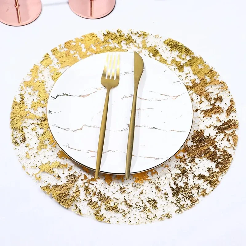 20 Stück Goldene Runde Folien-Tischsets Tischdekoration für Tee- und Esstische Hochzeit Geburtstag Heim-Party Tischdekoration – Detail 3