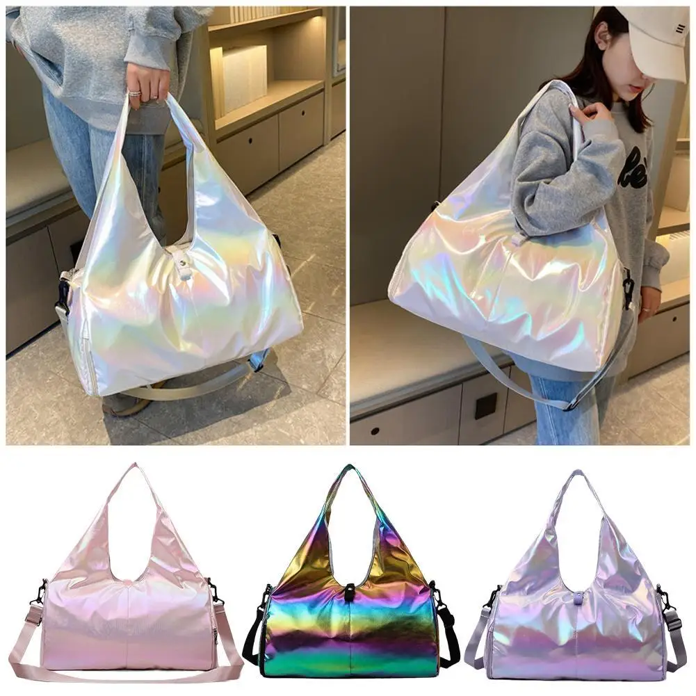 

Сумка для йоги и спортзала для женщин, блестящая сумка-коврик с внешним ремешком и отделением для обуви, спортивная Большая Сумка