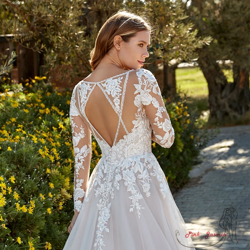 Cap Sleeve Fashion A Line Bridal Gowns for Women 2023 New Summer Wedding Dress Ful Sleeve Applique Sweep Train Vestidos De Novia 4