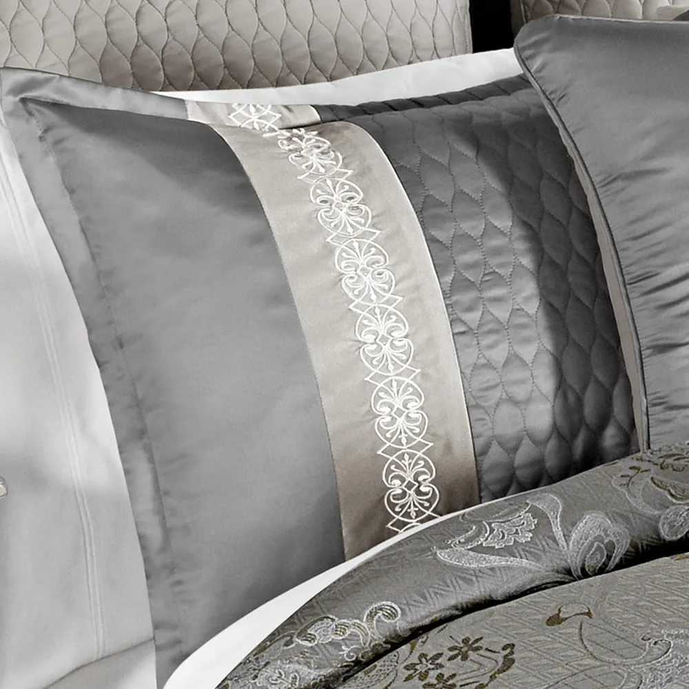 Luxurious Riverbrook Home Comforter Ensemble, King Size, Kacee Platinum, 12-Piece Bedding Set