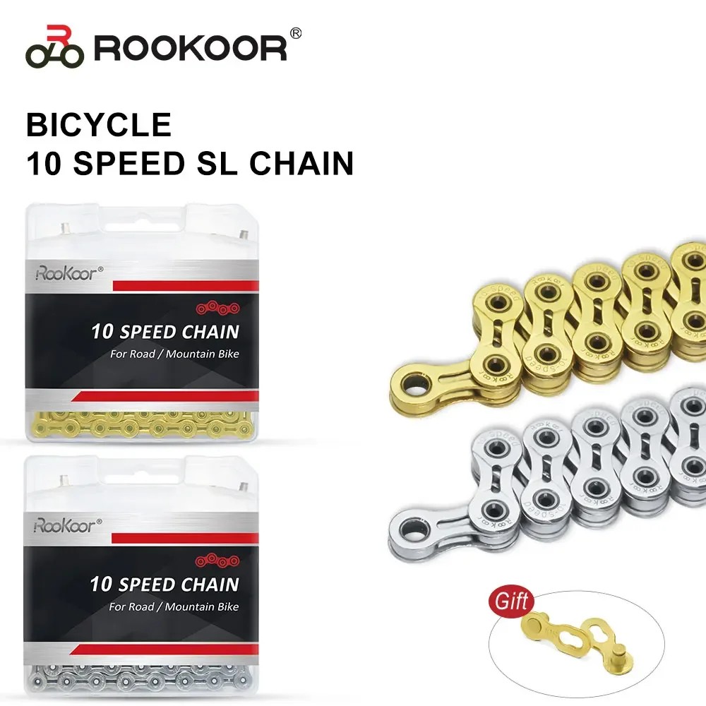 

Rookoor Bicycle Chain 10 Speed Velocidade Titanium Plated 10S For Road Bike Part Mountain MTB Cycling Hollow SL Gold Silver 116L