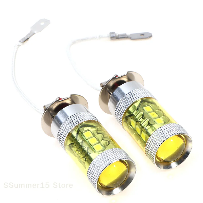 【R】2개 LED 안개등 12-24V H3 80W 16 SMD LED 자동차 안개등 노란색 고출력
