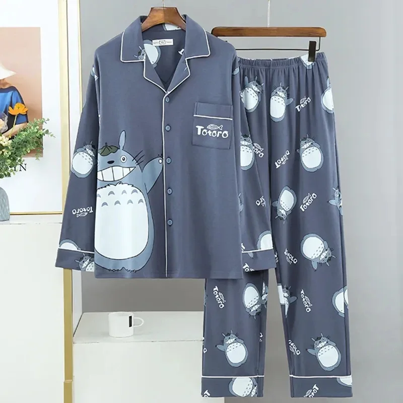 

4XL 5XL Mens Pajamas Set Long Sleeve Sleepwear New Anime Pijama 2 Pieces Home Clothes For Young Male Autumn Nightgown Suits
