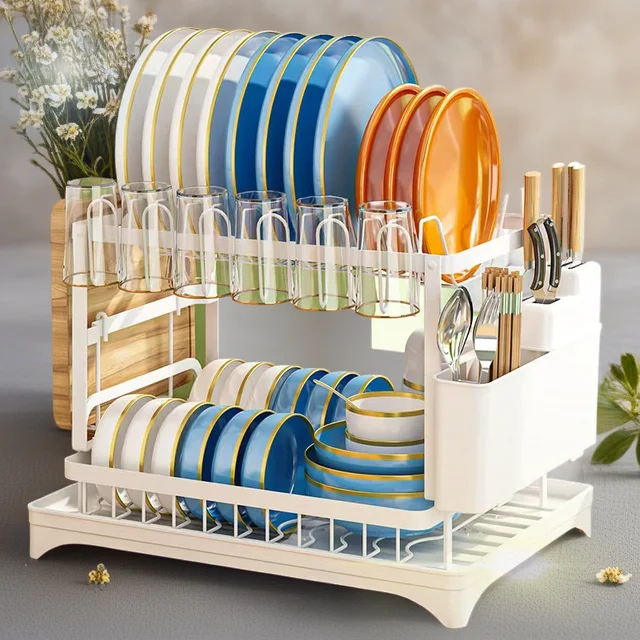 Kitchen bowl rack, drain rack，1pc Double-layer Tableware Drain Rack, Chopsticks Water Cup Cutting Board Kitchen Storage Rack, La 2