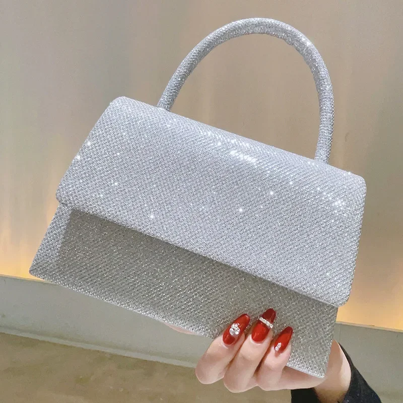 

Luxury Design Diamond Small Flap Bag Quality Leather Evening Rhinestone Purse Silver Crystal Chain Shoulder Crossbody Clutch B39