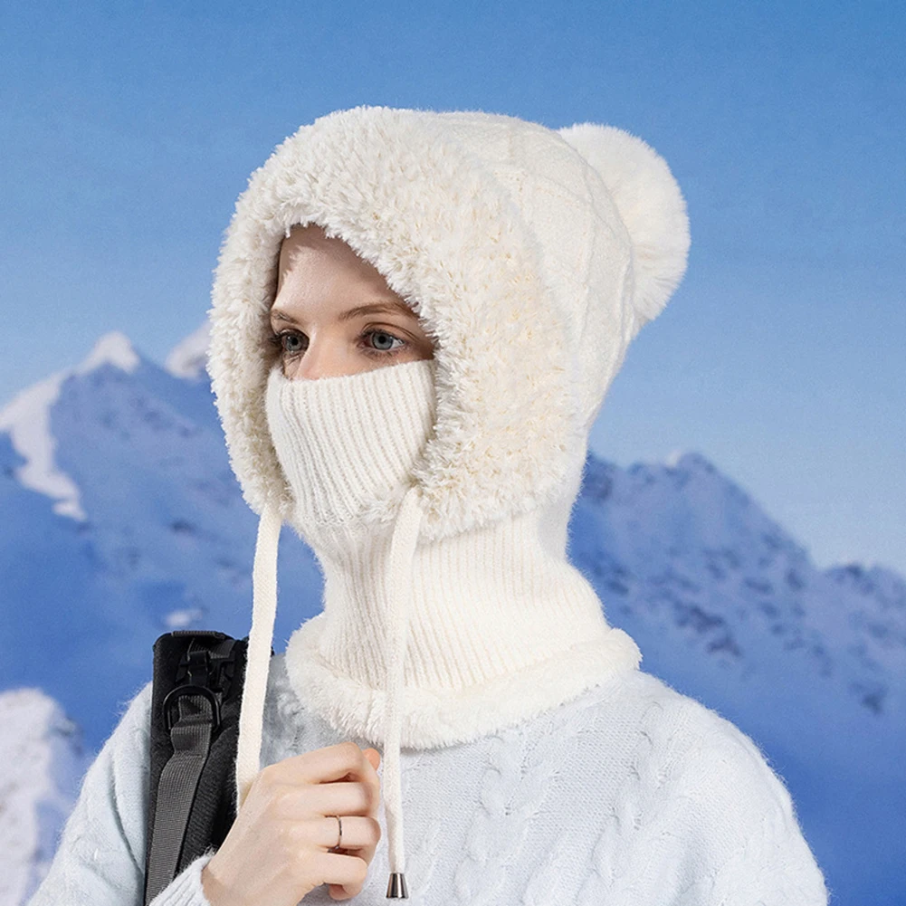 

Winter Beanie Hat For Women Knitted Cap Fleece Camping Outdoor Sports Thick Wool Neck Scarf Cap Balaclava Mask Bonnet Hats Set