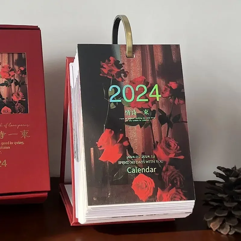 2024 Literary Desk Calendar Love Poem A Bunch of Ins Creative Retro 365 Days Landscape Desk Calendar Decoration Gift new year wall calendar golden foil year of dragon 2024 wall calendar traditional chinese new year monthly hanging decoration