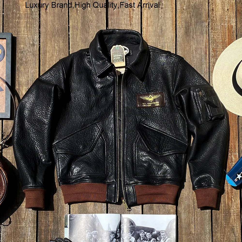 

colourful!The Texture French thick sheep skin 45p military wind man leather bomber jacket