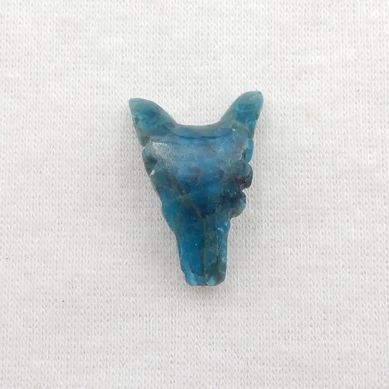 Natural Stone Blue Apatite Crystal Handmade Animal Wolf Head Pendant Bead DIY Jewelry Making Necklace Accessories 22x14x8mm 3g