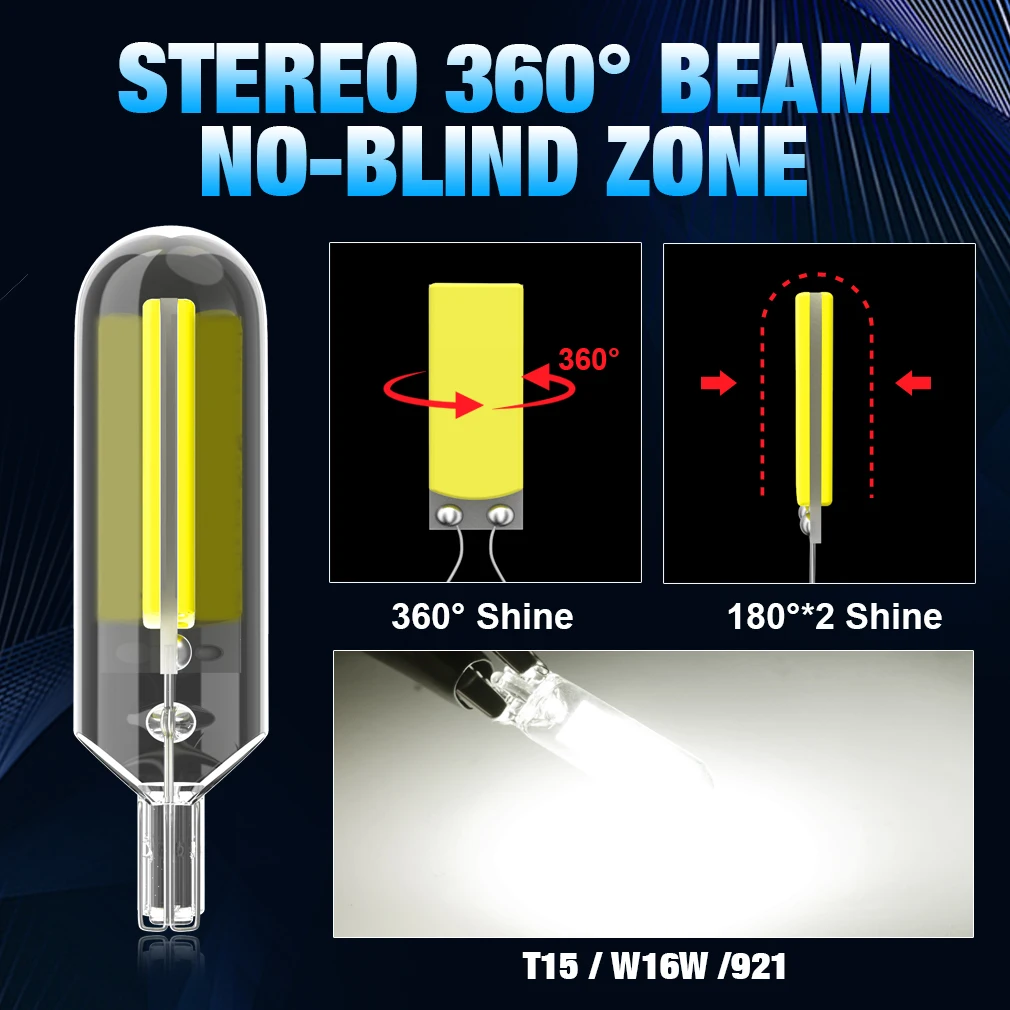 2X W16W LED T15 902 921 912 LED ڵ  ȣ    DRL     ̾ COB  6000K 12V