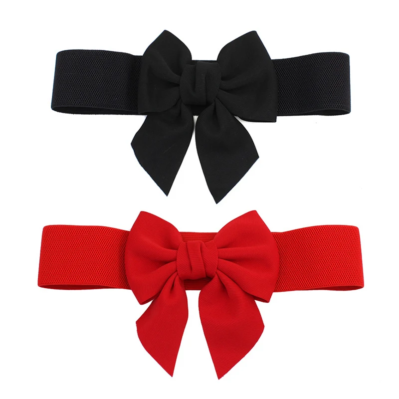 Puawkoer Women Cute Bow Wide Elastic Waist Belt Adorable Dress Accessory  Clothing Shoes & Accessories One Size Red