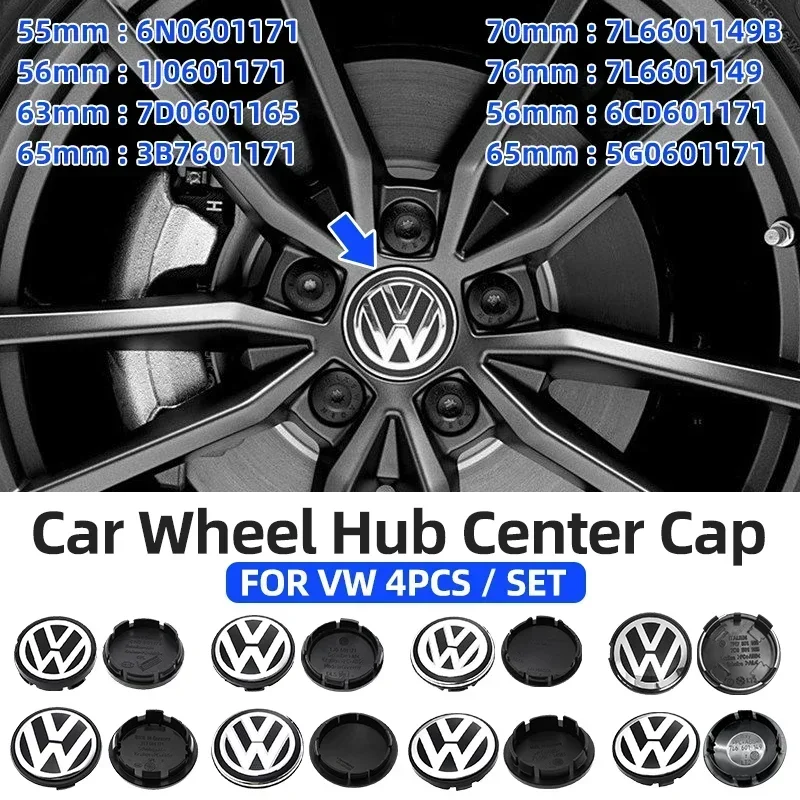폭스바겐 VW 2025 핫 4개 세트 56/65/66mm 자동차 휠 센터 허브 캡 커버 교체 액세서리 (폭스바겐 VW R GTI 골프용)