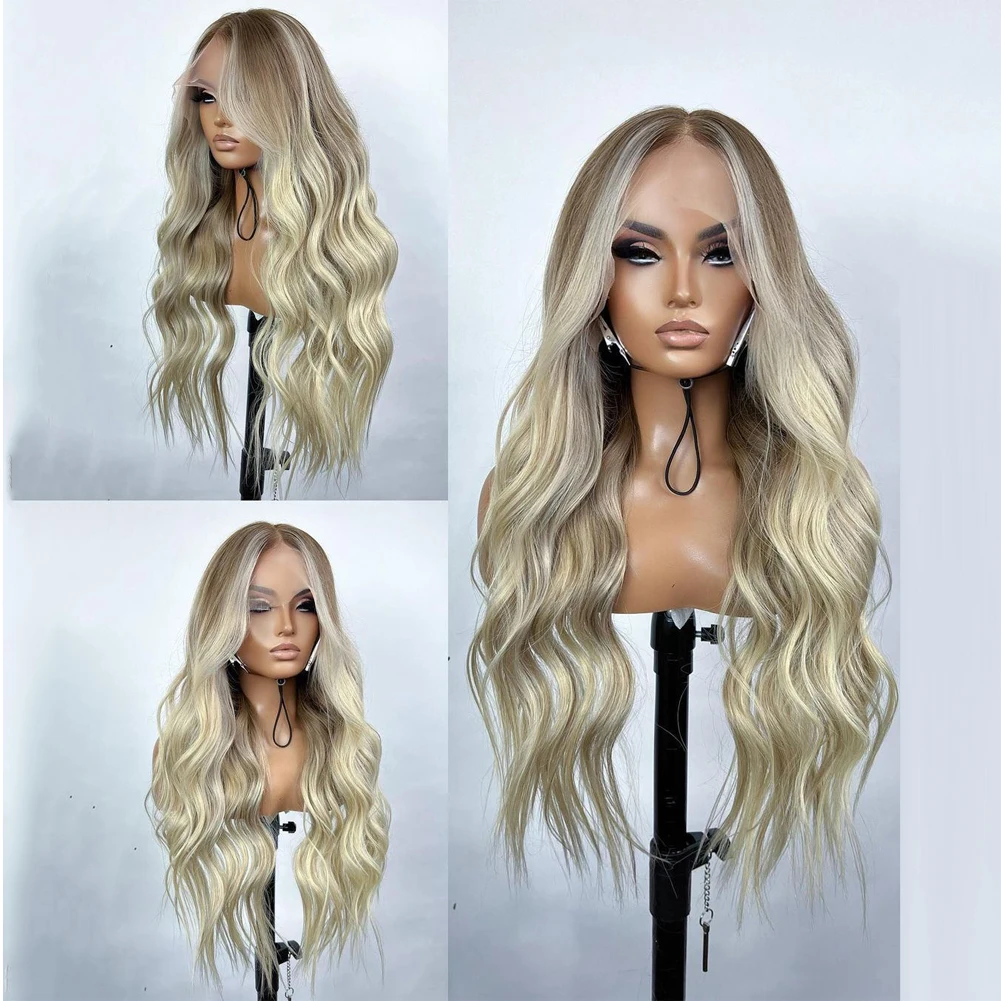 

Light Blonde Full Lace Human Hair Wigs for Women Ash Blonde Roots Remy Hair 13x6 Hd Lace Frontal Wig Preplucked Slight Wavy 200%