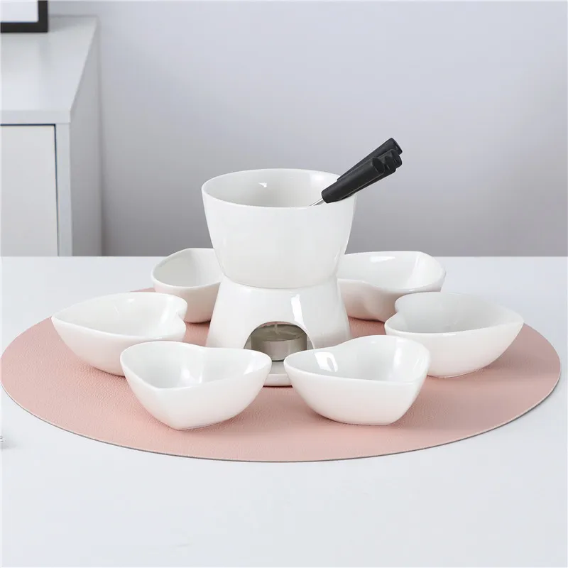 Ceramic chocolate fondue set heart shape Heart Shaped Chocolate Fondue Set, round shape fondue, Perfect Gift for Valentines Day