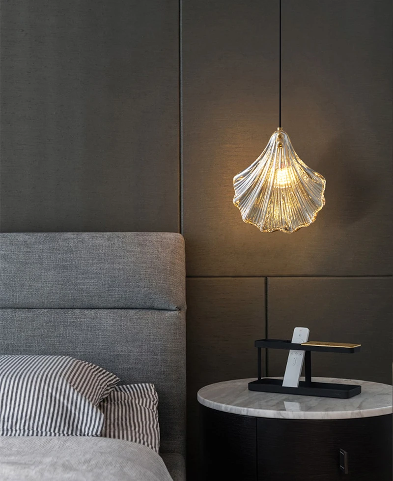 Description Picture 3 of itemLuxury Bedroom Bedside Small Pendant Light Creative LED Hanging Light for Kitchen Foyer Bar Dining Table Modern Shell Glass Lamp