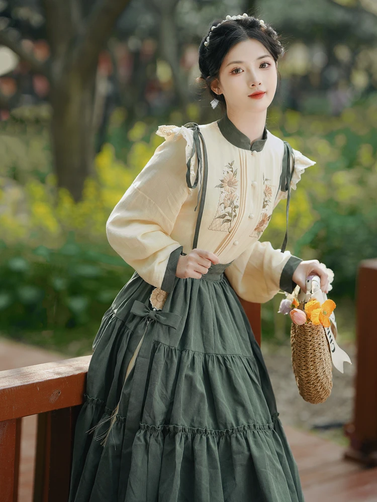 Chinese Lolita Style Spring Summer Long Midi Suspender Skirt Women Teen Girls Cute High Waist A-Line Lace Ruffle Skirts Pleated