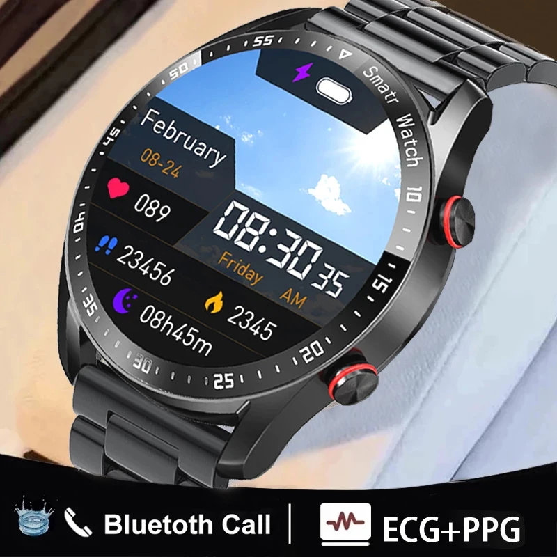 New ECG+PPG Bluetooth Call Smart Watch Men Music player Waterproof Sports Fitness Tracker Stainless Steel Strap Smartwatch 1
