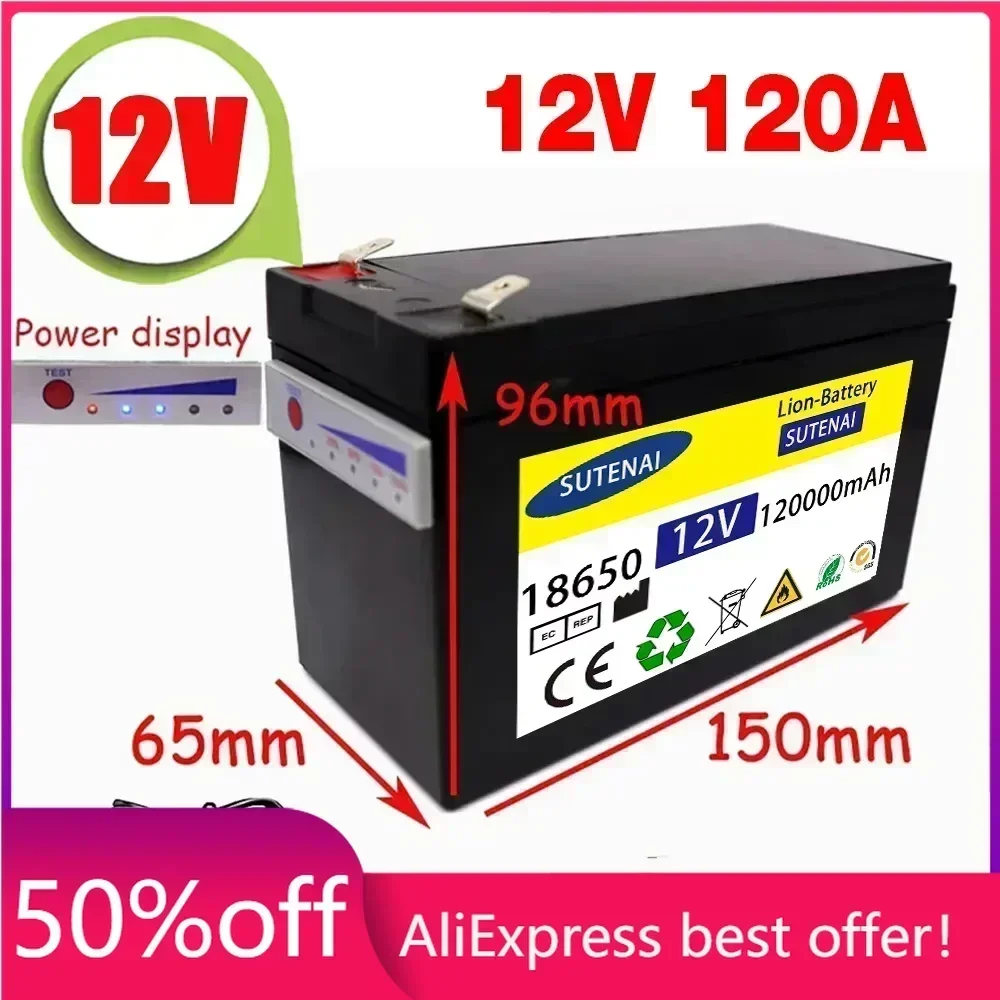 

NEW Sprayers 12V 120Ah Built-In High Current 30A BMS 18650 Lithium Battery Pack For Electric Vehicle Batterie 12.6V Charger