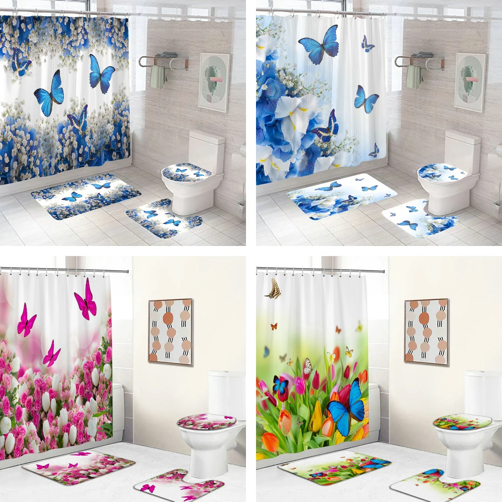 

Colorful Butterfly Shower Curtain 3D Print Bathroom Curtain Waterproof For Girls Women Home Bathroom Decor Flowers Bath Curtains
