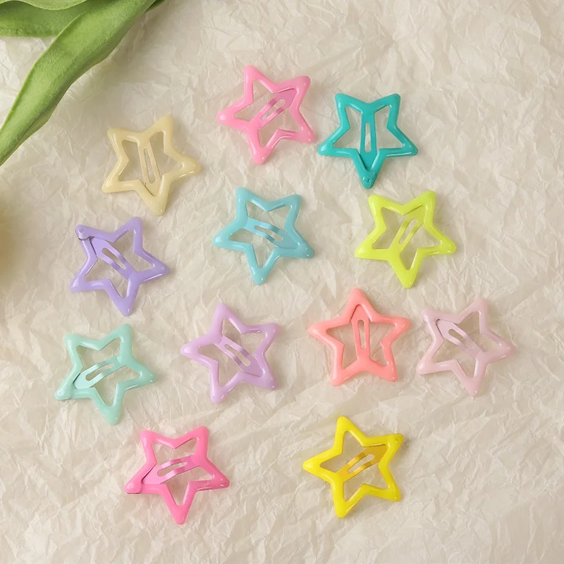 12pcs Candy Color Five-pointed Stars Hair Clips Children Cute BB Clips Hairpins Metal Barrettes Girls Hair Accessories