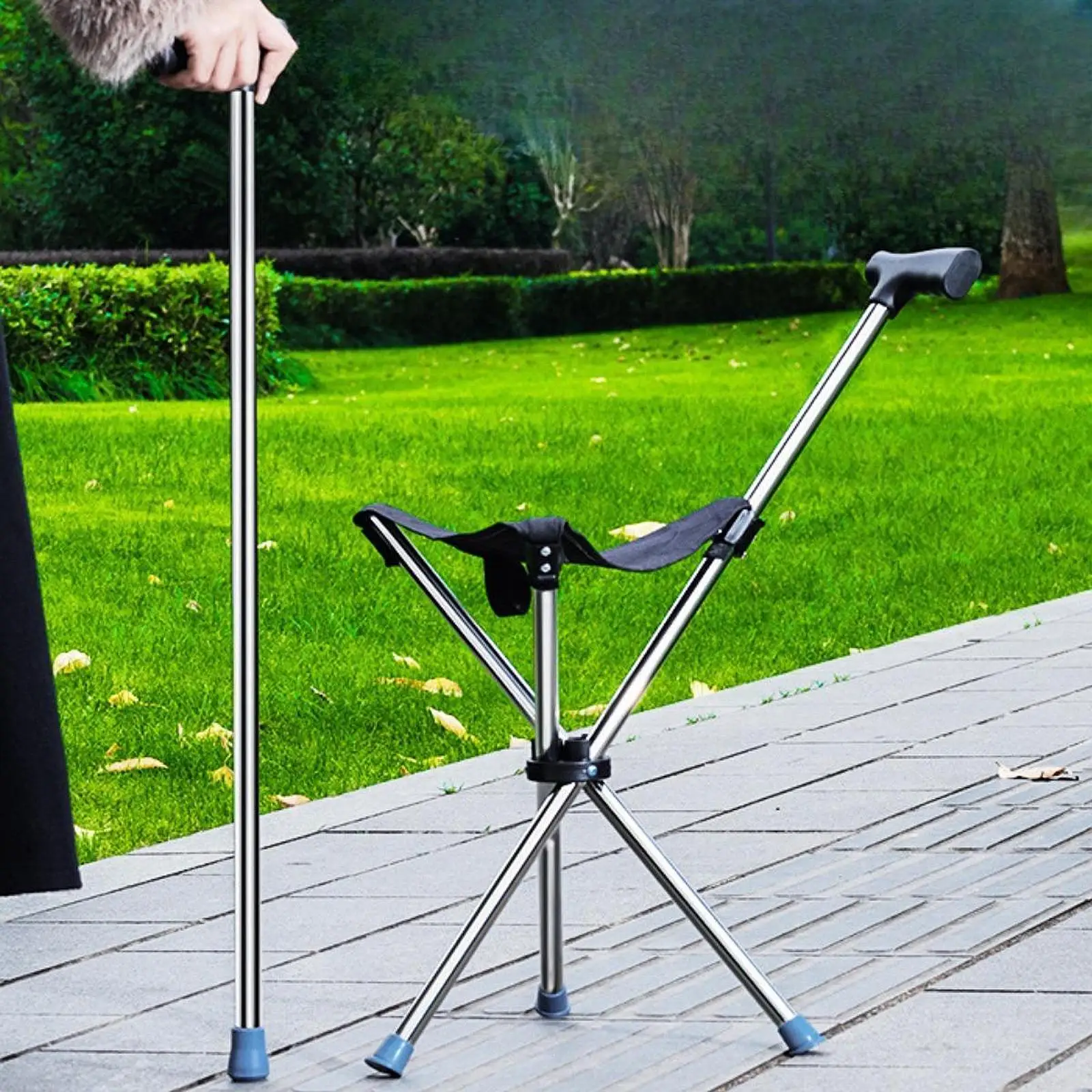 Walking Cane Trekking Stick with Seat Practical Supports for Mountaineering Hiking Seniors