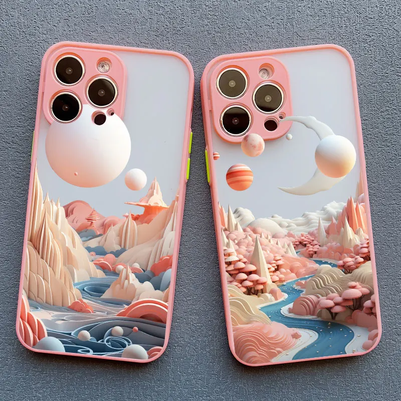 Creative Mountains Landscape Pink Shockproof Phone Case Cover