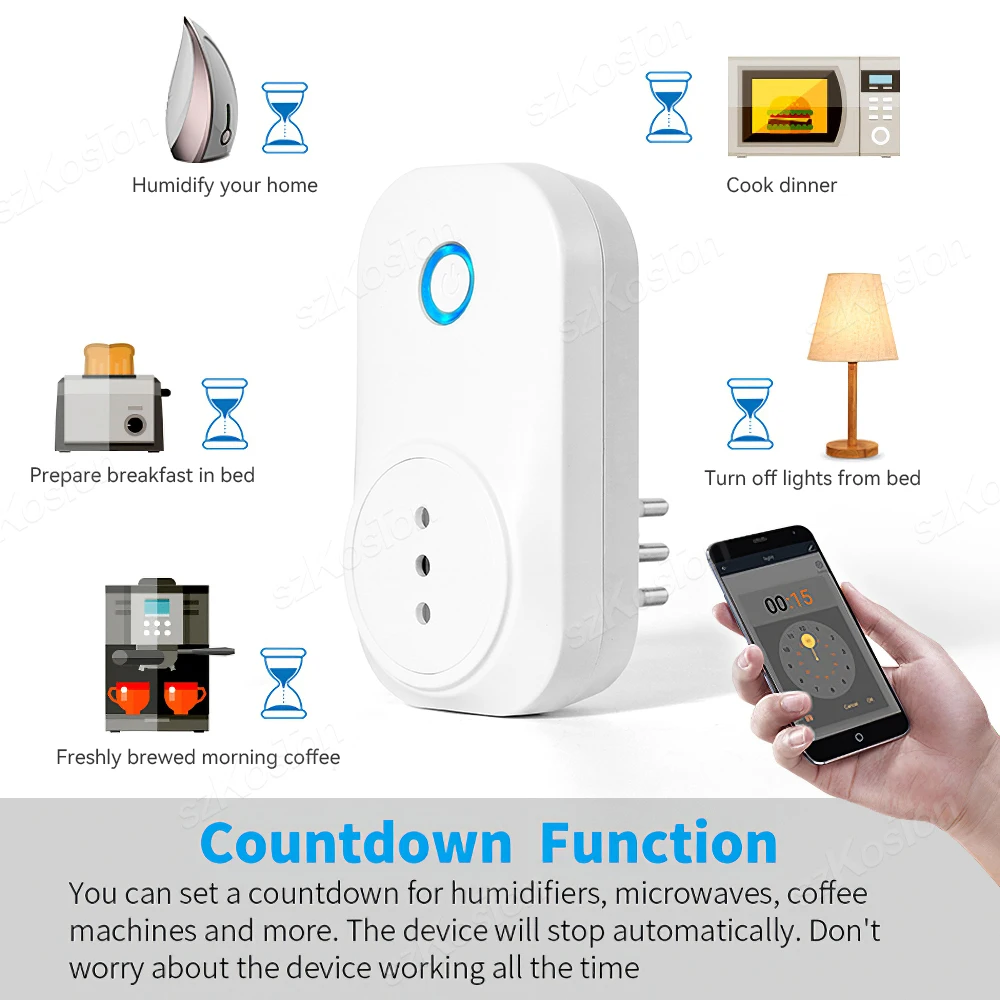 이탈리아 칠레 Tuya 스마트 플러그 WiFi 소켓 16A 전원 모니터 타이밍 기능 스마트 라이프 APP 제어는 Alexa Google 홈과 함께 작동합니다.