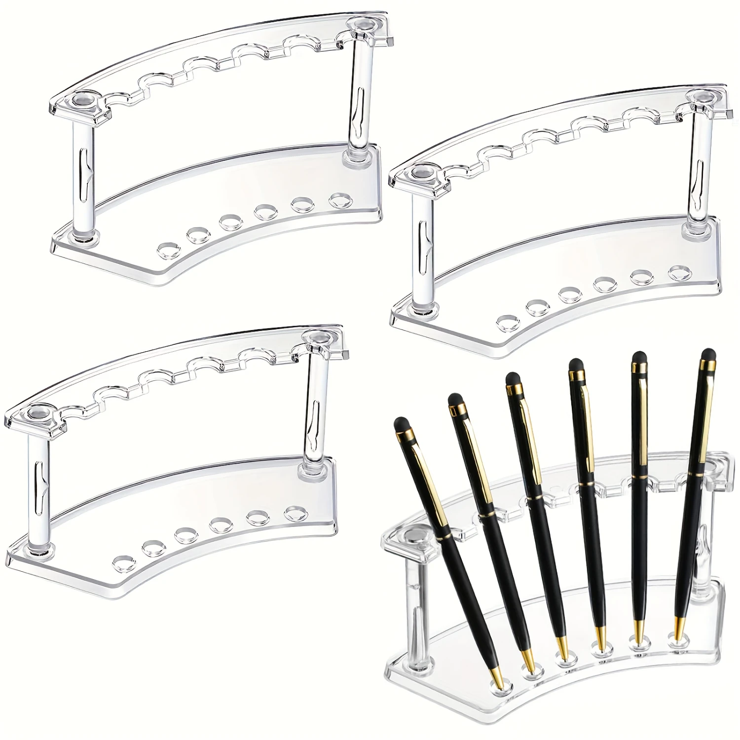 Pen Holder, 2 Pieces 6-Slot Pen Display Stand Multifunctional Acrylic Display Stand Eyebrow Pen Stand Makeup Brush Rack Organize 2