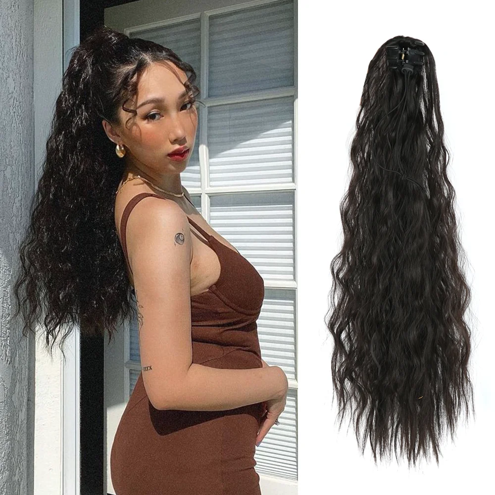 Long Wave Ponytail Synthetic Extension Claw Clip Ponytail Hair Curly Synthetic Black Hairpieces For Women Daily Looking