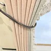 Princess Style Girl Room Pink Grey Lace Patched Curtains for Living Room Bedroom French Window Embroidered Window Screen 5