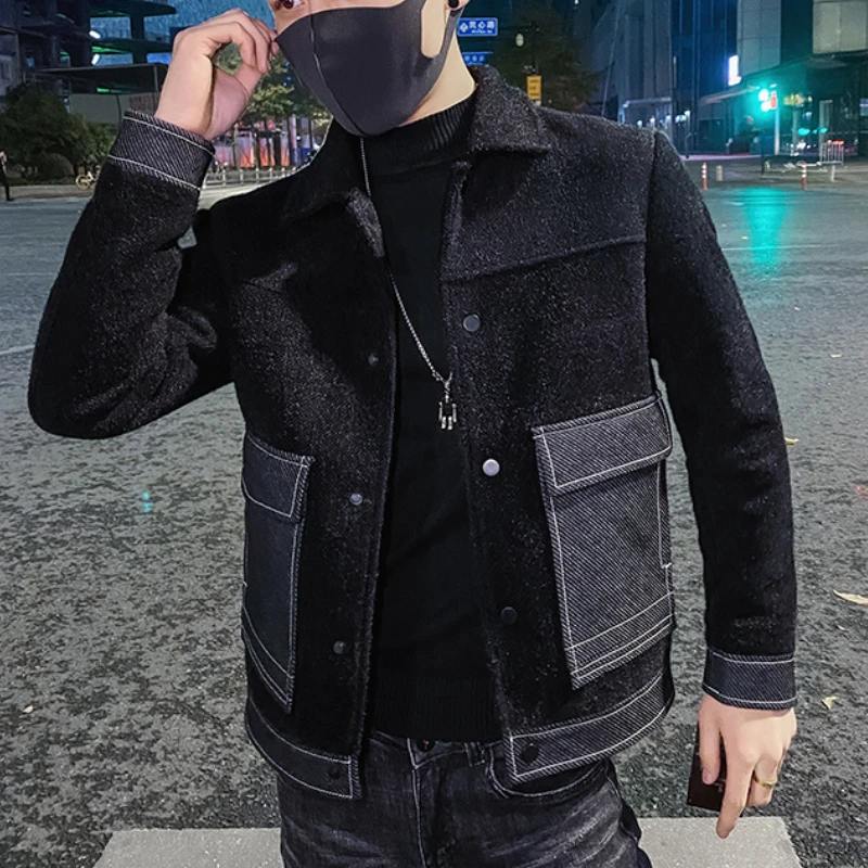 

Autumn Winter Woolen Jackets Men Korean Slim Casual Business Trench Coat Short Social Streetwear Overcoat Men Clothing 2022