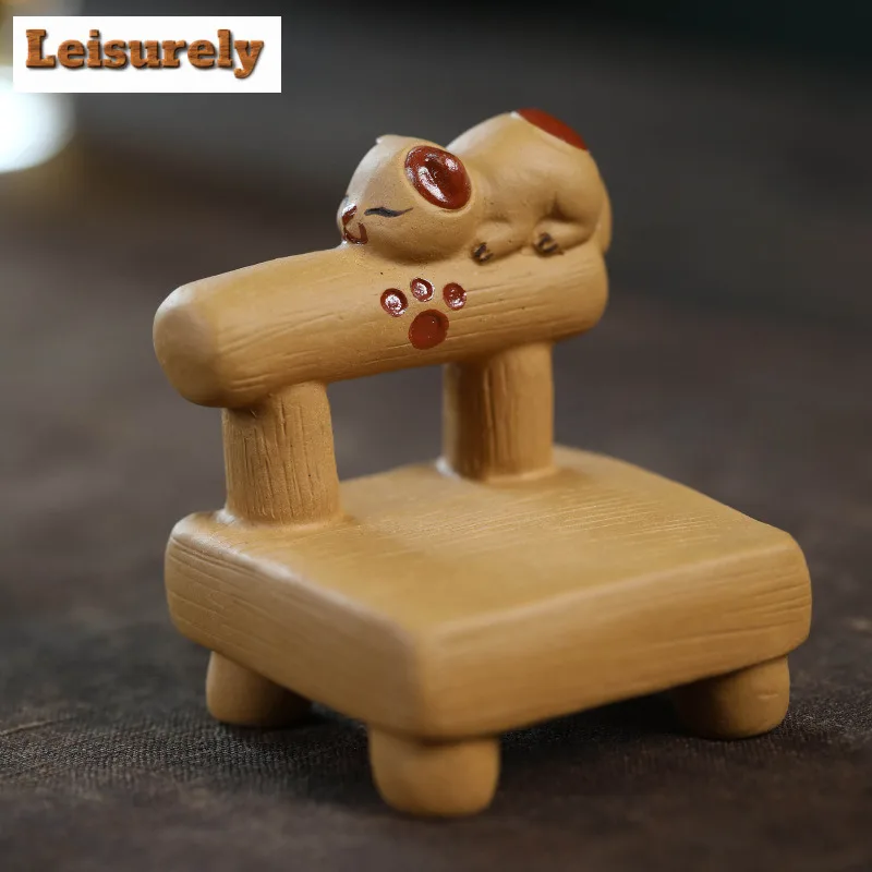 Yixing Zisha Animal Cat Stool Chair Tea Pet Zen Tea Games Tea Figurine Play Toys Tea Statue Ornaments Supplies Craftsmanship