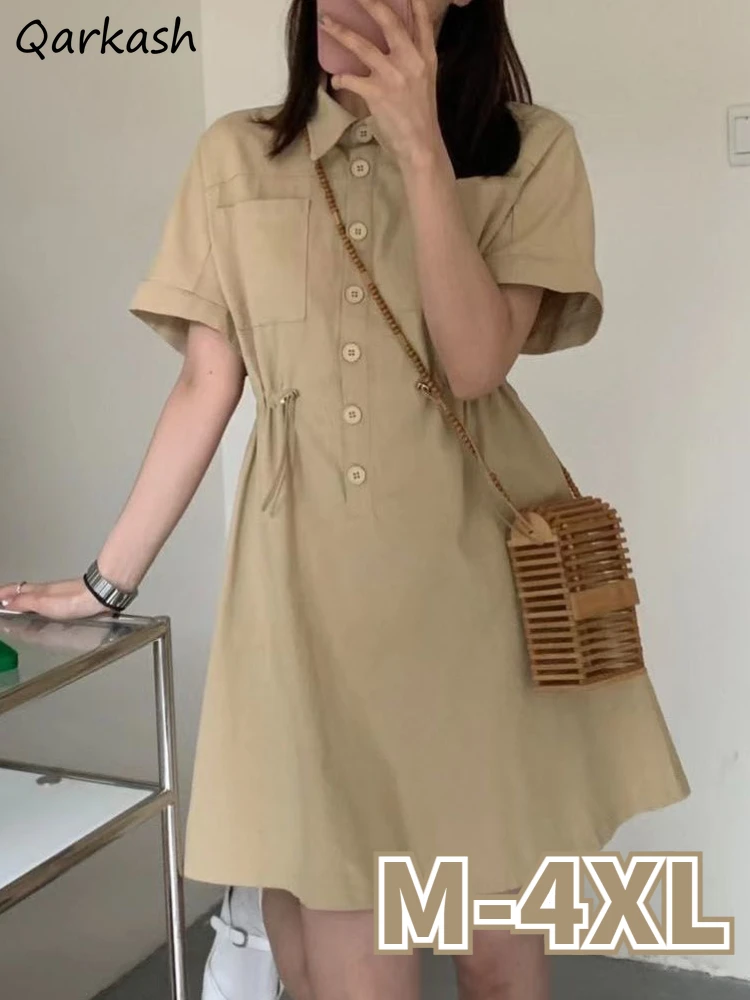 

H-line Mini Dress Women Vintage Loose Streetwear Shirring Summer Holiday Solid Casual Basic Fashion Lady Korean Style Minimalist