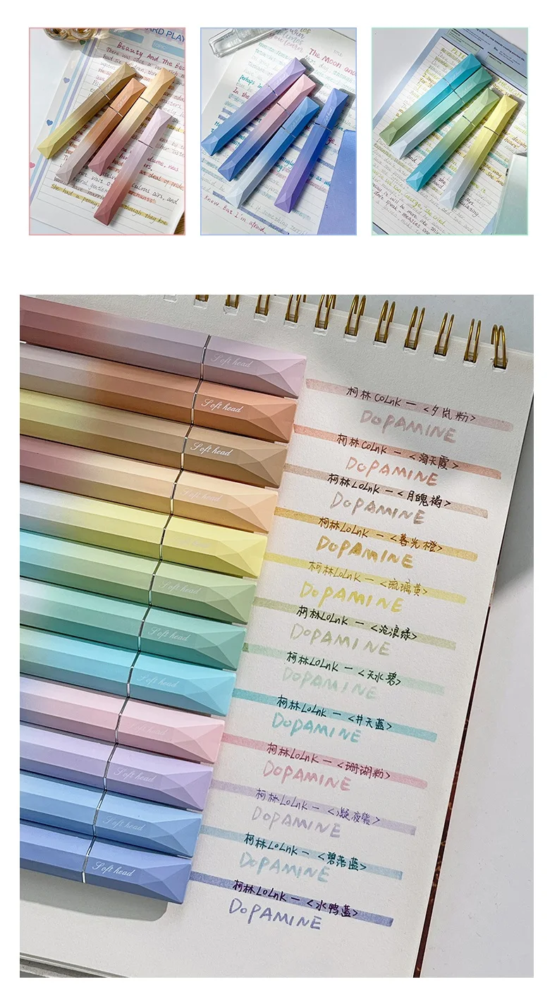 4 stücke Dopamin Farbe Text marker Stifte Set schrägen weichen Kopf Marker Liner zum Zeichnen Malerei Schule a7511 – Detail 3