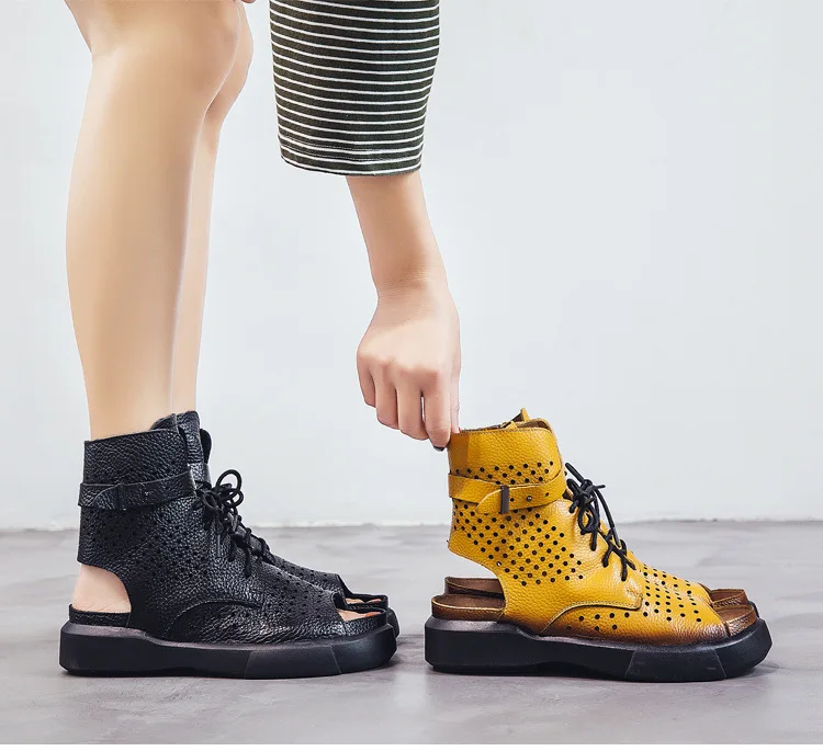 希少✨HOLY CRAP! ホーリークラップ カービング 本革 ウエッジサンダル ZXRYXGS Top Cowhide Hollow Fish Mouth Boots Roman Sandals