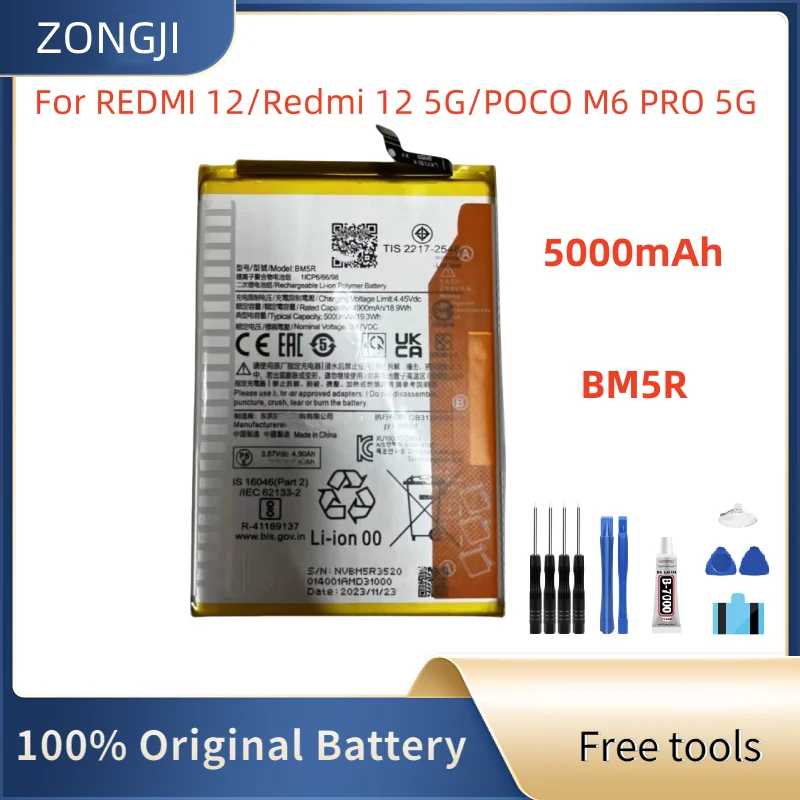 New Battery 5000mAh BM5R Battery For REDMI 12/Redmi 12 5G/POCO M6