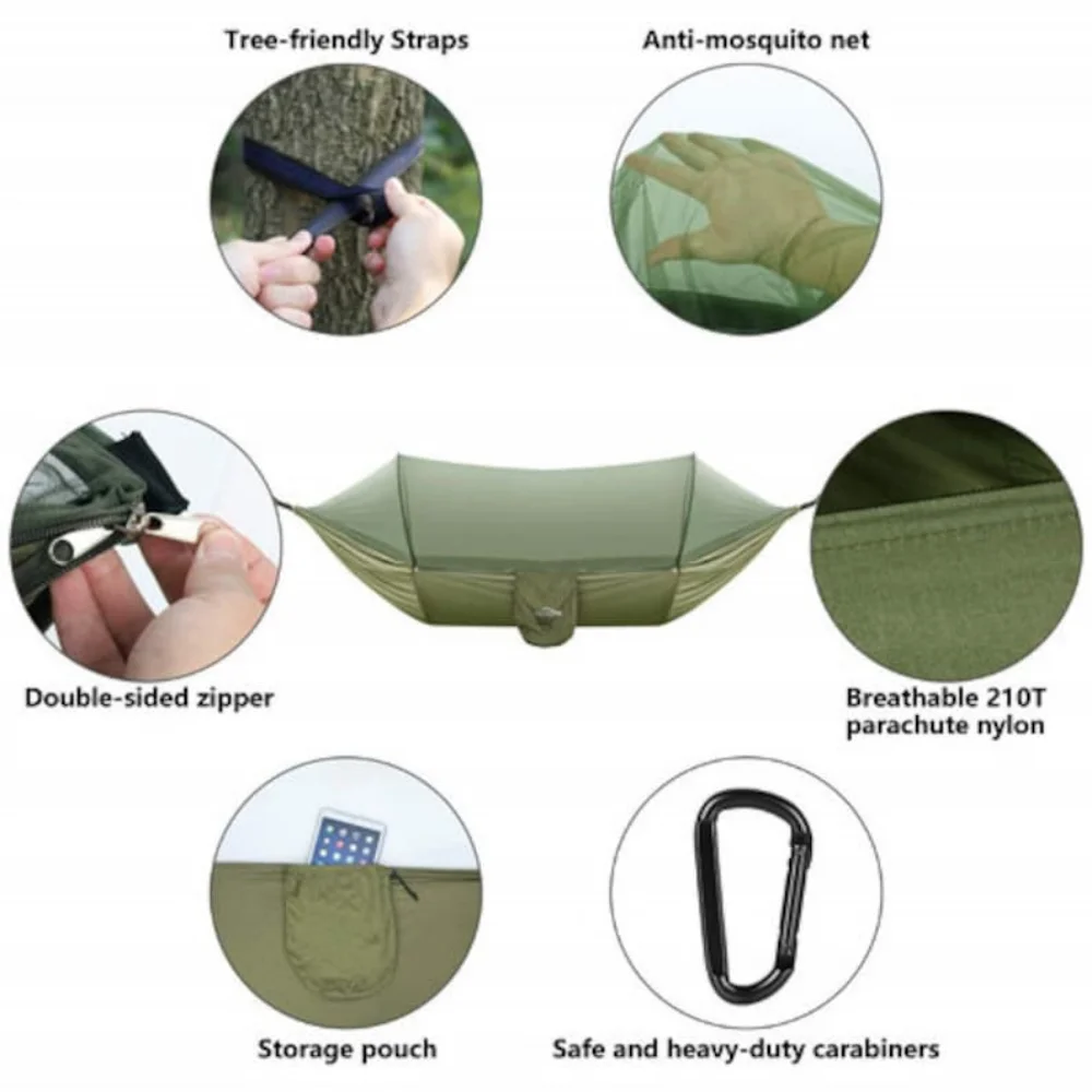 2023 Camping Hammock with Mosquito Net Pop-Up Light Portable Outdoor Parachute Hammocks Swing Sleeping Hammock Camping Stuff 2